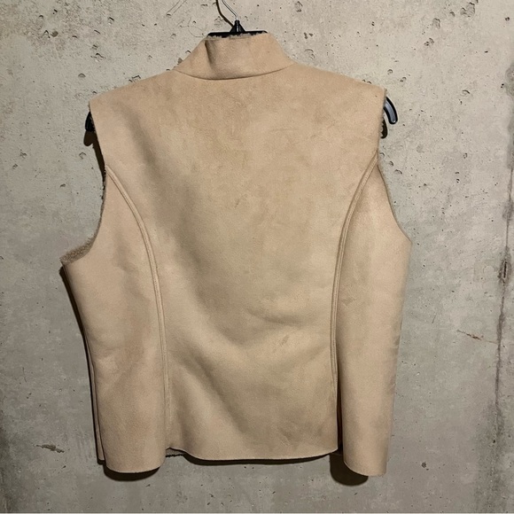 LANDS END Faux Suede Leather Vest NWT Camel Tan Womens XL Sherpa Lined Coat Zip - Picture 5 of 7